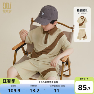 撞色拼接夏季 套装 夏款 两件套薄 儿童短裤 男童polo衫 多多家 短袖