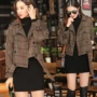 Áo khoác nữ mùa thu ngắn ngắn mùa xuân 2018 mùa xuân và mùa thu lỏng lẻo phiên bản Hàn Quốc của áo len ngắn nữ Houndstooth - Áo khoác ngắn áo khoác kaki nữ có mũ