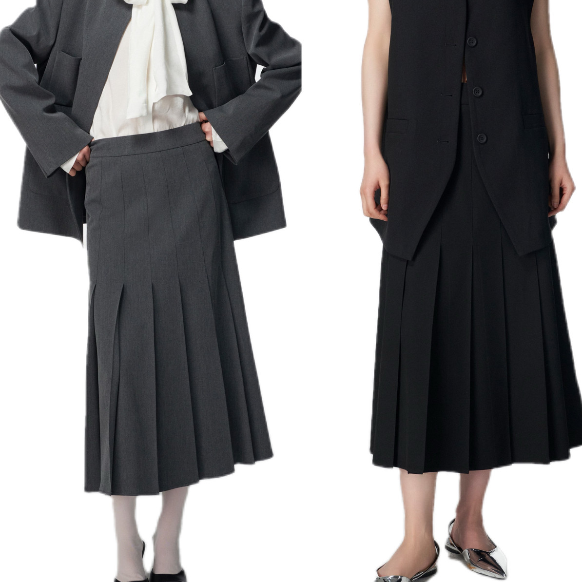 百褶中长半裙美国设计师CORA&WYNN显瘦黑色学院风半身裙裙子