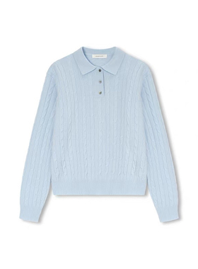 新款 100%绵羊毛针织 麻花纹毛衣短裤 POLO翻领长袖CONCISE-WHITE