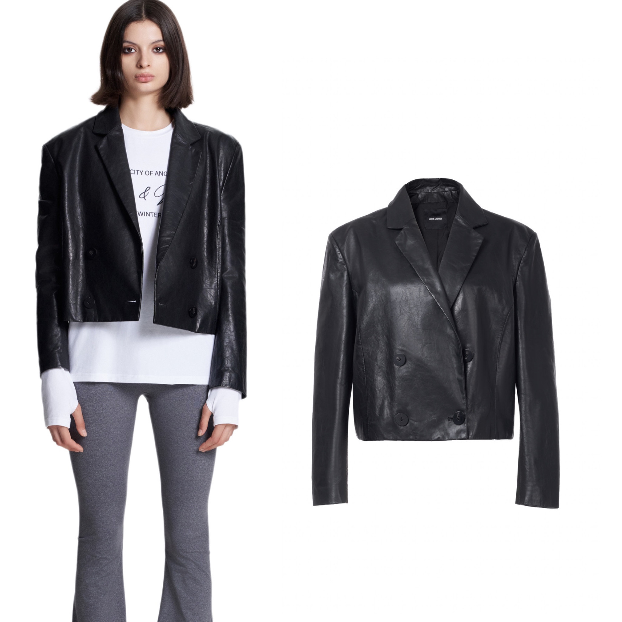 CORA&WYNN短款修身羊皮外套夹克真皮显瘦设计师气质百搭洛杉矶