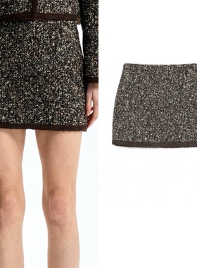 秋冬新品 粗花毛呢短裙半裙 羊驼毛半身裙 CONCISE-WHITE