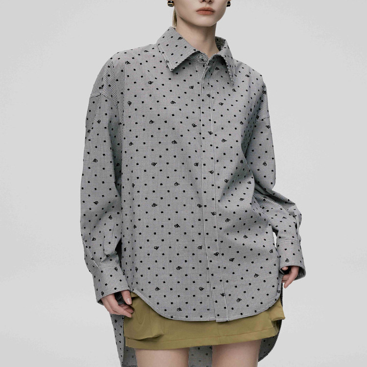 OVERSIZE植绒格纹印花茧型廓形长袖翻领衬衫洛杉矶CORA&WYNN