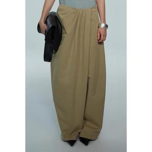 卡其色西裤阔腿裤女褶皱垂感宽松长裤SIP CLASS