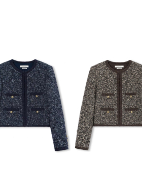 秋冬新品 羊毛流行百搭粗花毛呢金扣短外套 CONCISE-WHITE