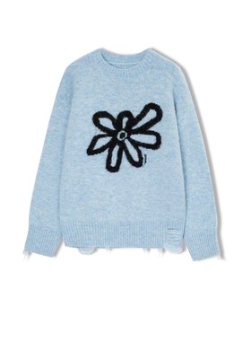 提花圆领毛衣 绵羊/羊驼混纺长袖毛边套头上衣CONCISE WHITE