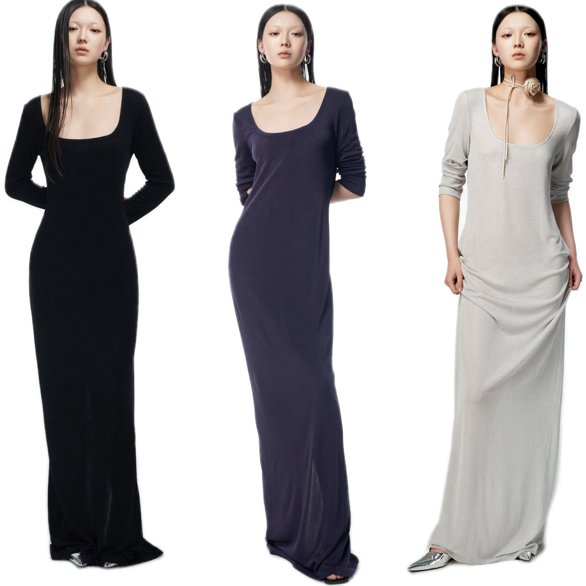 洛杉矶CORA&WYNN垂感方领醋酸针织长裙