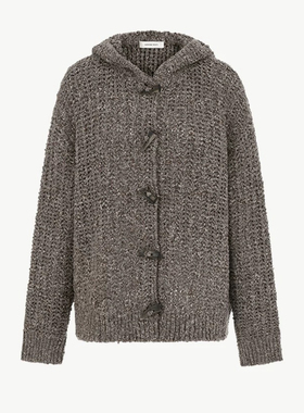 秋冬羊绒绵羊毛复古连帽针织开衫羊毛毛衣CONCISE-WHITE简白