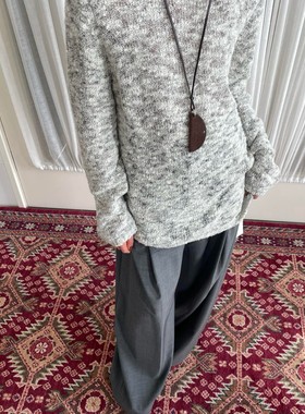 钩边圆领绵羊毛针织衫 秋冬新品毛衣CONCISE-WHITE简白