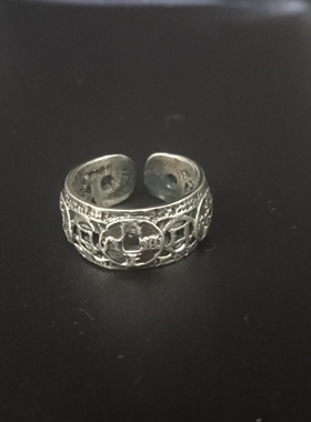 足银戒指五帝币男款潮流复古个性开口指环