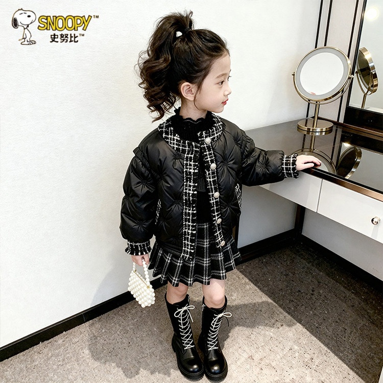 史努比女童棉服小香风钉扣棉袄新款冬季加厚外套洋气保暖羽绒棉衣