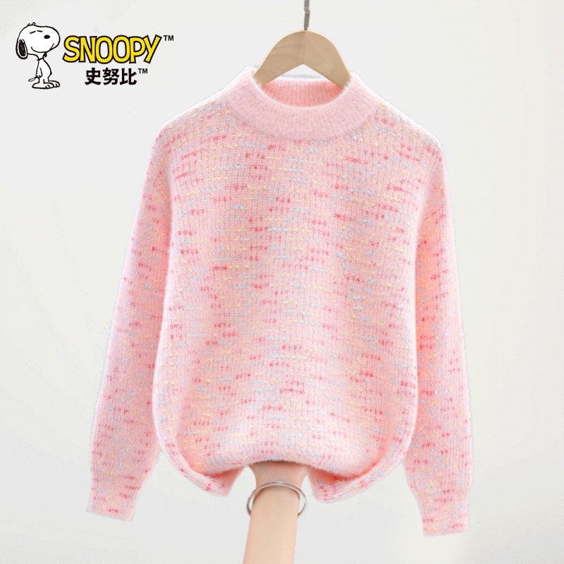 史努比女童毛衣秋冬新款儿童半高领上衣保暖衣加绒加厚针织打底衫