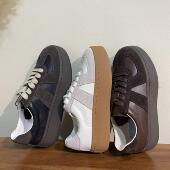 女鞋 增高头层牛皮春秋款 复古经典 厚底德训鞋 百搭透气休闲女板鞋 子