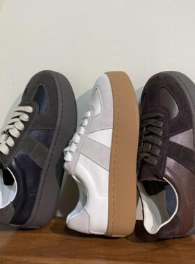 厚底德训鞋女鞋增高头层牛皮春秋款复古经典百搭透气休闲女板鞋子