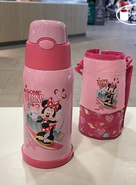 迪士尼 WD-3524 米妮 米奇儿童抽真空保温瓶防漏吸管水杯背带杯套