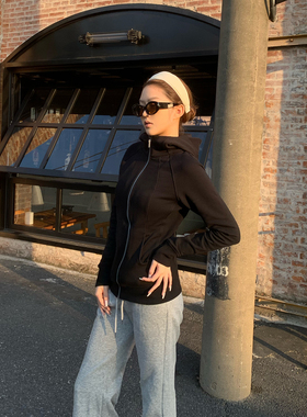 sunn21 连帽卫衣外套女纯色修身显瘦长袖秋冬拉链连帽衫瑜伽上衣