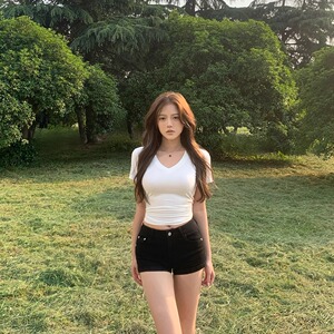 sunn21美式复古高弹牛仔短款女夏季新款黑色低腰显瘦卷边牛仔热裤