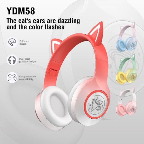 Gaming Headset Cat Ear Bluetooth Over-Ear Headsets Headphone