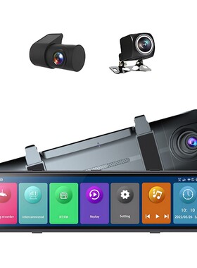 3 Cameras Dash Cam 12in 2.5K Clear Car Rearview Mirror BT Ca