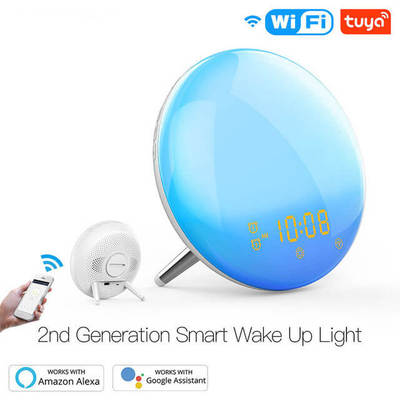Tuya WiFi Smart Wake Up Light Workday Alarm Clock,Sunrise/Su