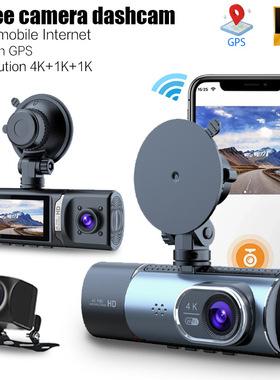3 camera GPS wifi smart car DVR blackbox 4K dashcam 64GB TF