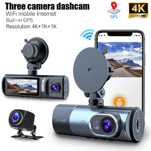 3 camera GPS wifi smart car DVR blackbox 4K dashcam 64GB TF