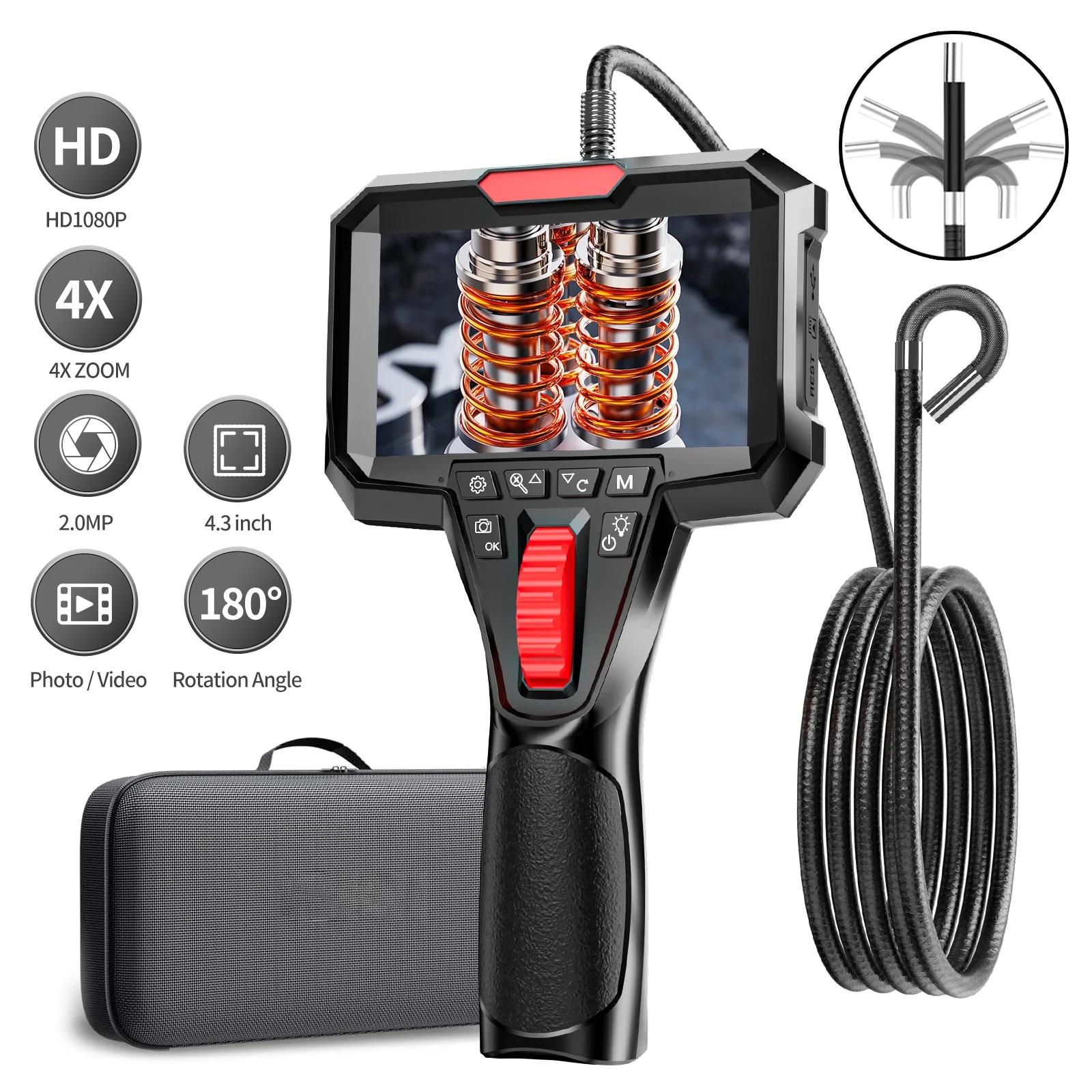 Articulating Borescope with 4.3'' Monitor Endoscope Camera
