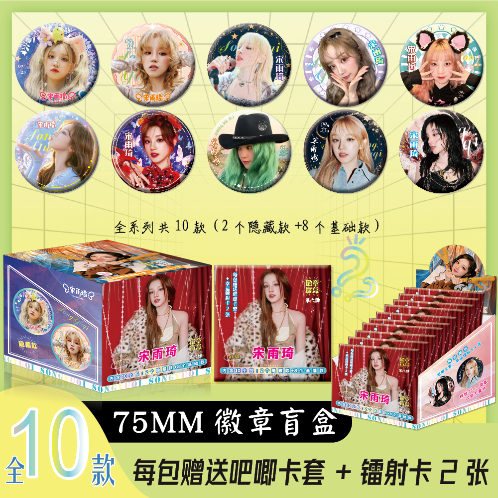 宋雨琦周边盲抽双闪徽章吧唧75mm盲盒吧唧十包一盒送保护套小卡