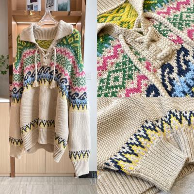 R~费尔岛提花系带针织衫