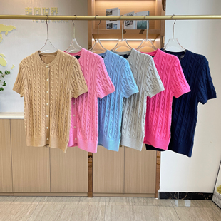 原 开衫 单春夏新款 女装 竹节棉绞花刺绣00806 麻花针织开衫 短袖