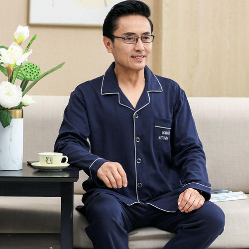 美梦中老年人情侣睡衣男女春秋季纯棉长袖父母爸爸妈妈全棉家居服
