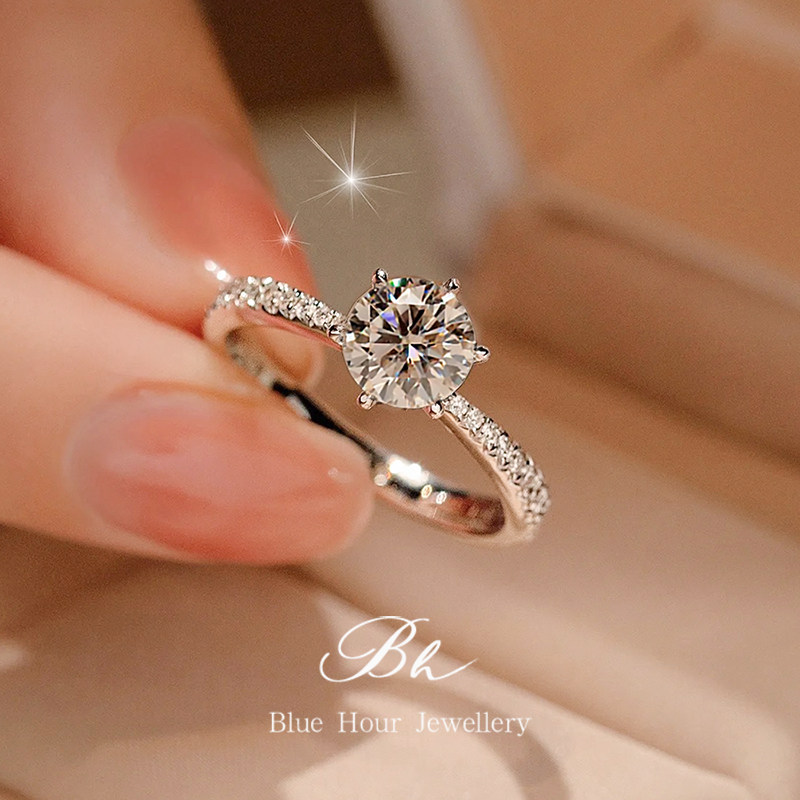 pt999铂金一克拉钻戒女18k白金钻石戒指求婚结婚戒生日礼物送女友
