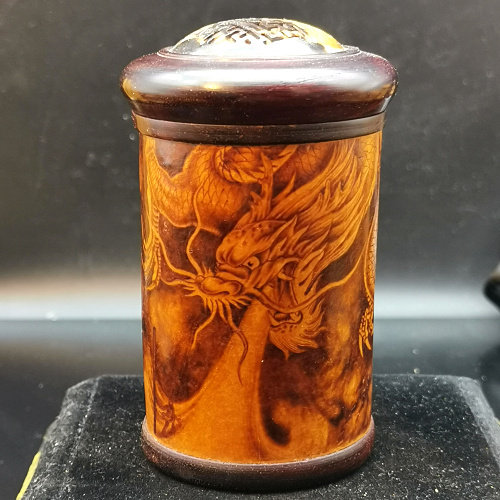 丰一阁精品名家烫画云龙戏水蛉虫筒子葫芦小叶紫檀口底鸣虫用具