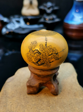 丰一阁文玩精品手捻鸡蛋小葫芦微雕雕刻针画梅花图唐诗收藏级