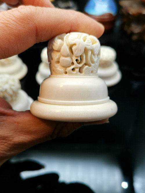 丰一阁定制罕子鹿角镶口配件蝈蝈葫芦口盖蒙芯黑虫鸣虫用具油葫芦