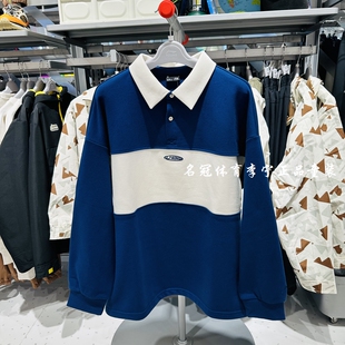 李宁儿童装2026春季新品男女大童宽松拼接翻领长袖POLO休闲卫衣