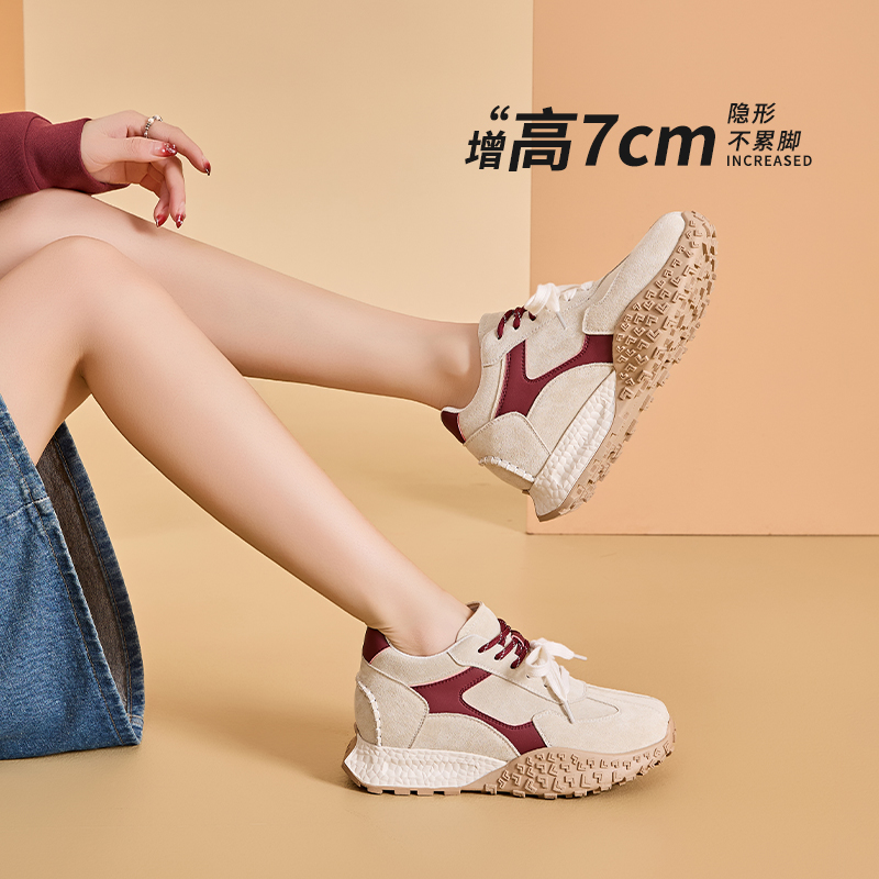 內(nèi)增高女鞋春季厚底德訓(xùn)鞋2025新款百搭運(yùn)動(dòng)休閑女款真皮阿甘老爹