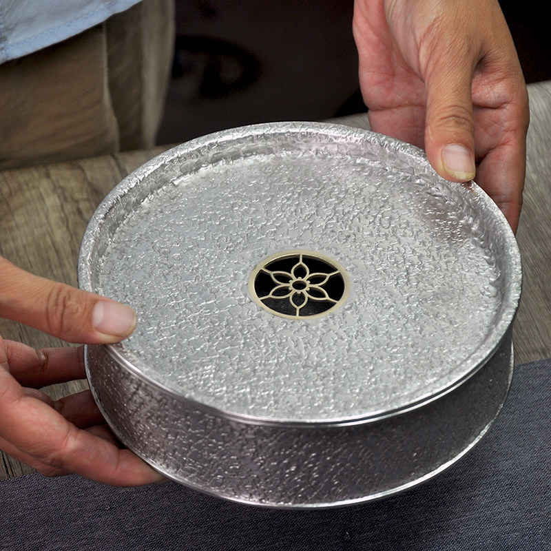 老匠人朱师傅手工锡壶承锡圆茶盘干泡台工夫茶船海壶托建水可定制
