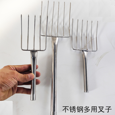 不锈钢六齿食品餐叉米饭面条米线豆芽叉子长把五齿食堂餐厅松散叉