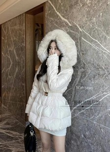 韩国东大门代购大毛领短款修身羽绒服 冬季气质显瘦连帽鸭绒外套