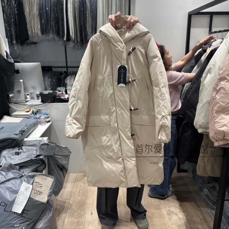 韩国东大门代购长款连帽鹅绒羽绒服 25秋冬加厚轻便羽绒抽绳外套