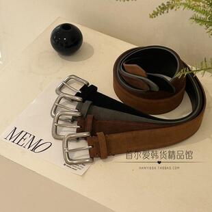 韩国东大门代购金属扣反毛皮腰带女 24秋冬新款简约百搭通勤皮带