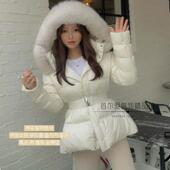 韩国代购 狐狸大毛领修身 短款 现 羽绒服 25冬加厚保暖鸭绒连帽外套