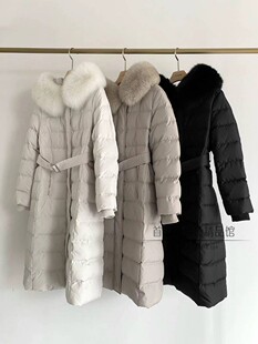 现~j coco韩国代购大毛领长款鹅绒服 24冬加厚收腰连帽羽绒服外套