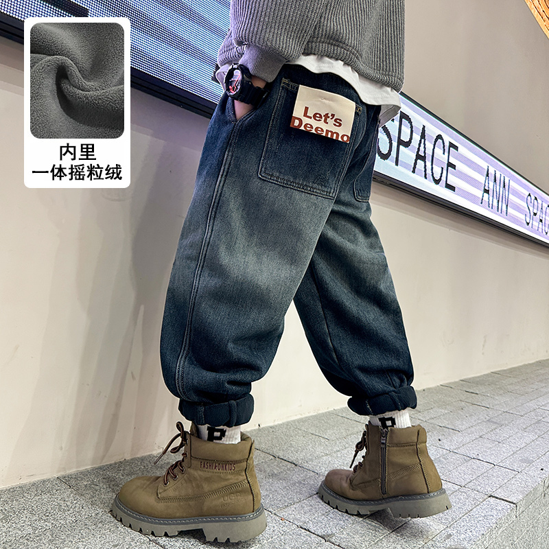 童装男童秋冬加绒牛仔裤2025新款加厚中大童一体绒保暖宽松裤子潮