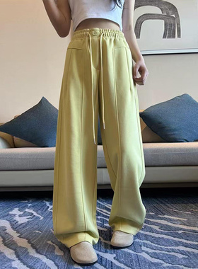 2025新款春季款黄色百搭阔腿裤女宽松垂感休闲裤子爆款运动弯刀裤