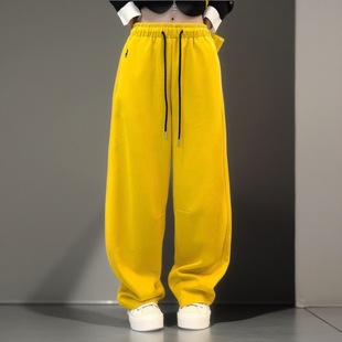 2026早春新款女装爆款松紧腰刺绣洋气弯刀裤子休闲直筒阔腿裤女