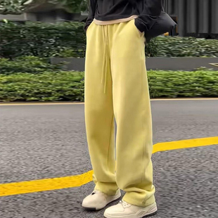 高腰百搭直筒卫裤 裤 极简宽松显瘦休闲黄色阔腿裤 子女2025新款 爆款