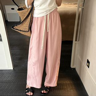 子 韩系极简风宽松显瘦百搭阔腿裤 女夏季 慵懒松紧高腰九分裤 直筒裤
