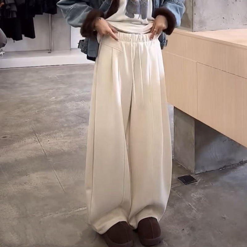 韩系新款加绒加厚阔腿裤弯刀裤